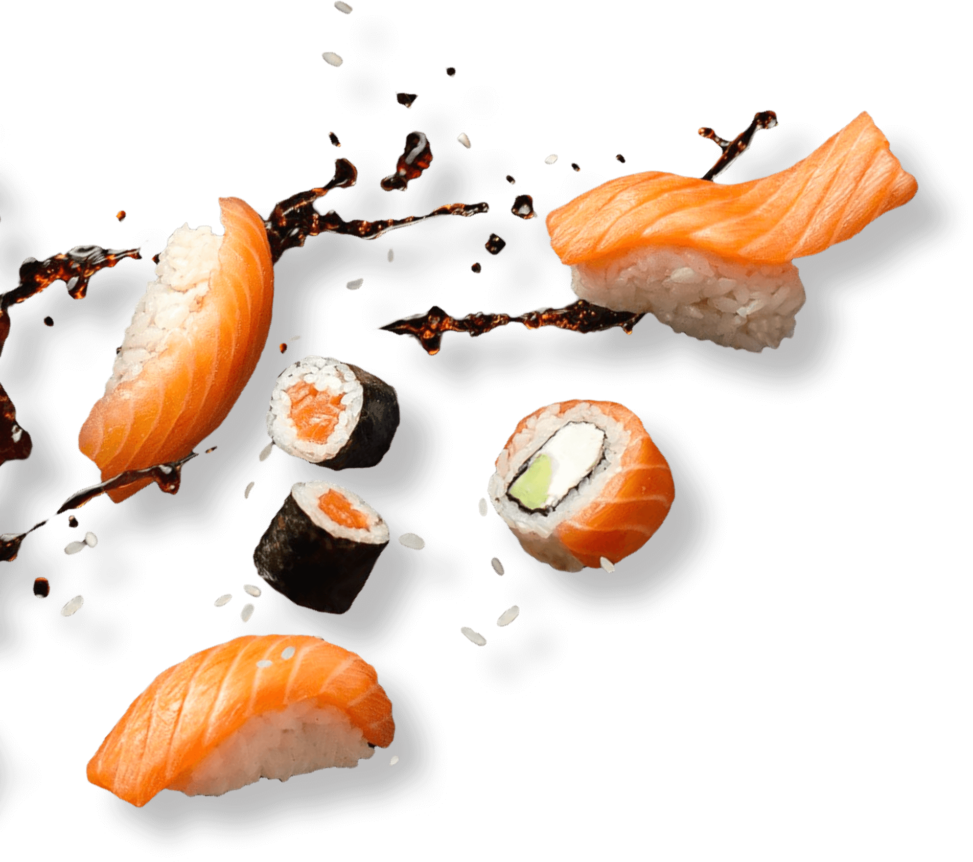 Photo of sushi in mid-air